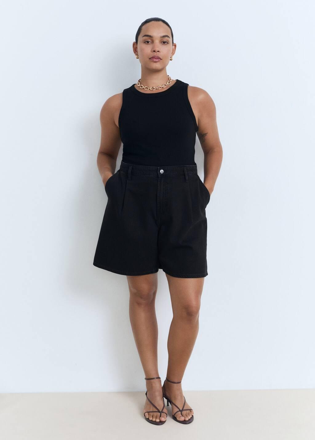 OPEN GREY Mid-rise denim bermuda shorts with pleats, Open Grey, large image number 2