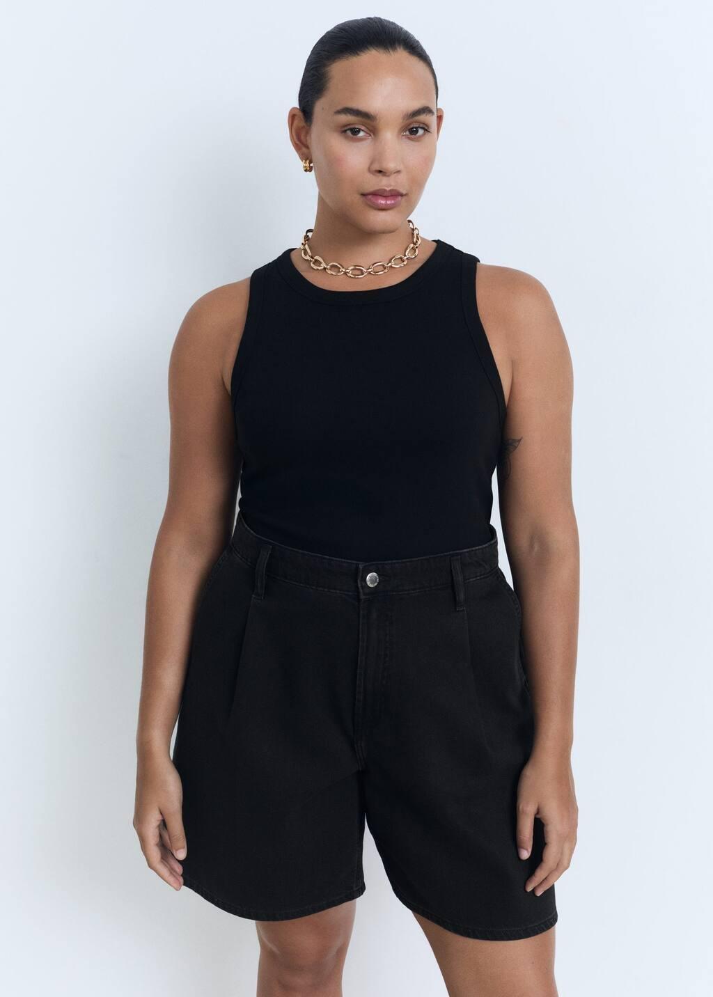 OPEN GREY Mid-rise denim bermuda shorts with pleats, Open Grey, large image number 5