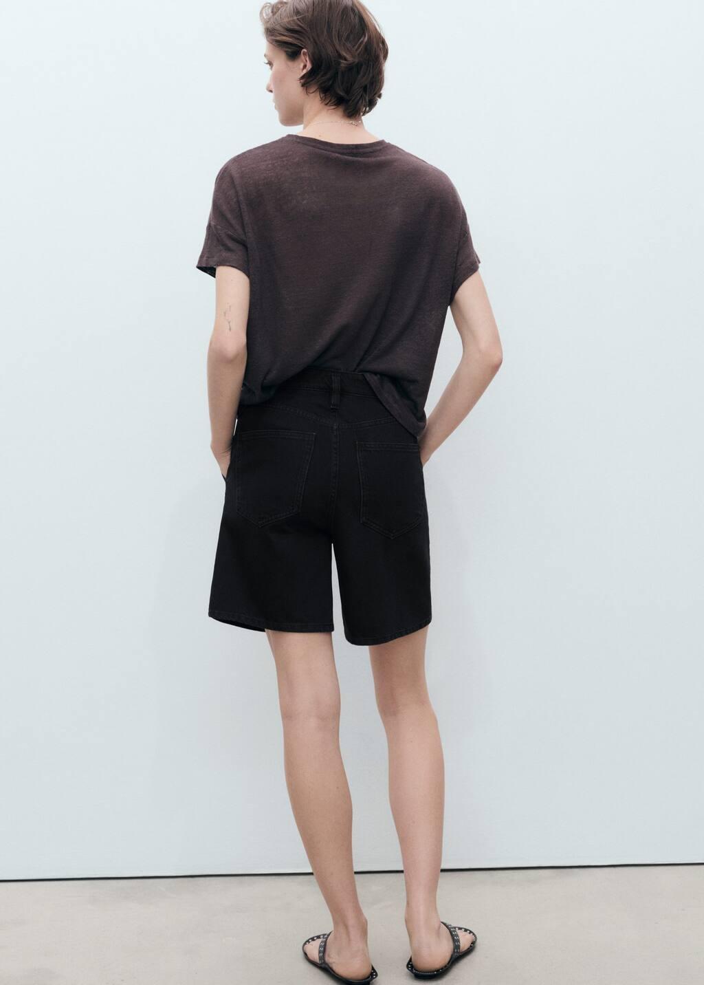 OPEN GREY Mid-rise denim bermuda shorts with pleats, Open Grey, large image number 7