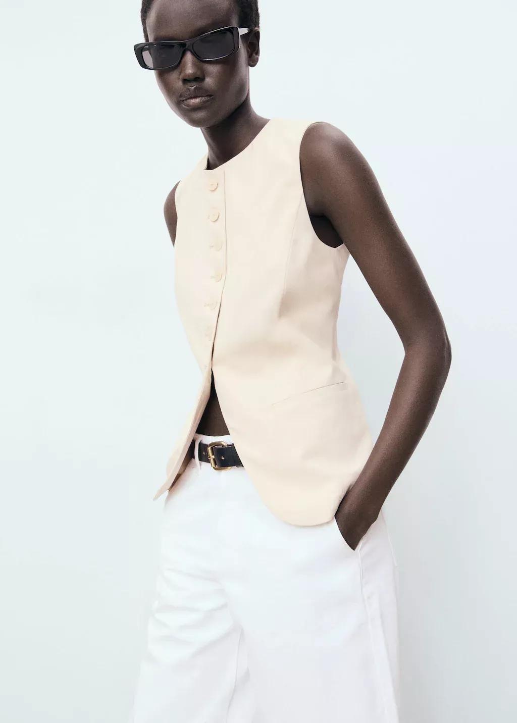 LIGHT BEIGE Suit waistcoat with buttons, , large image number 0