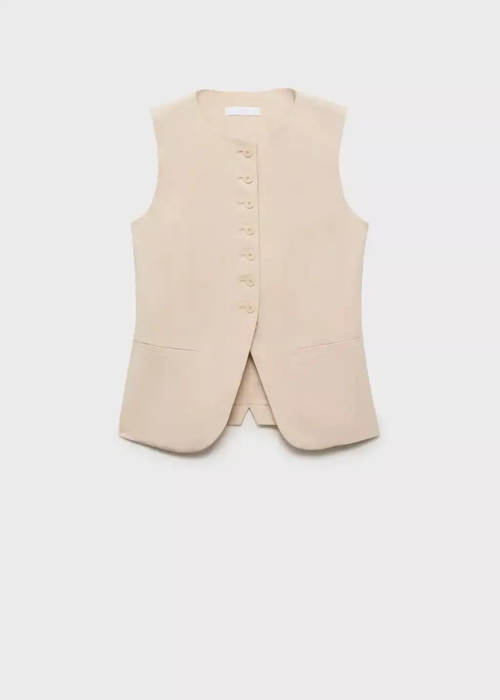 LIGHT BEIGE Suit waistcoat with buttons, , large image number 3
