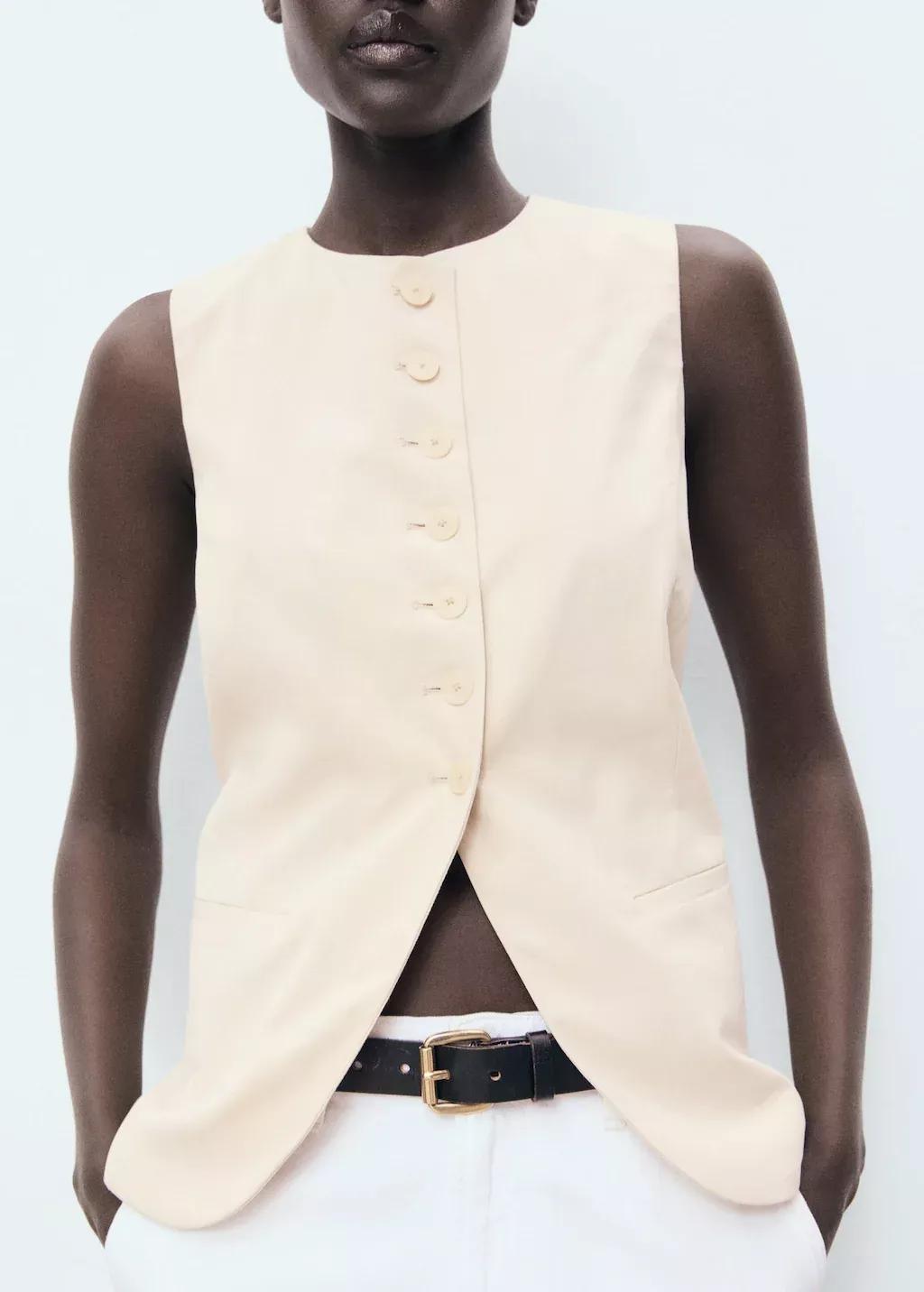 LIGHT BEIGE Suit waistcoat with buttons, , large image number 4