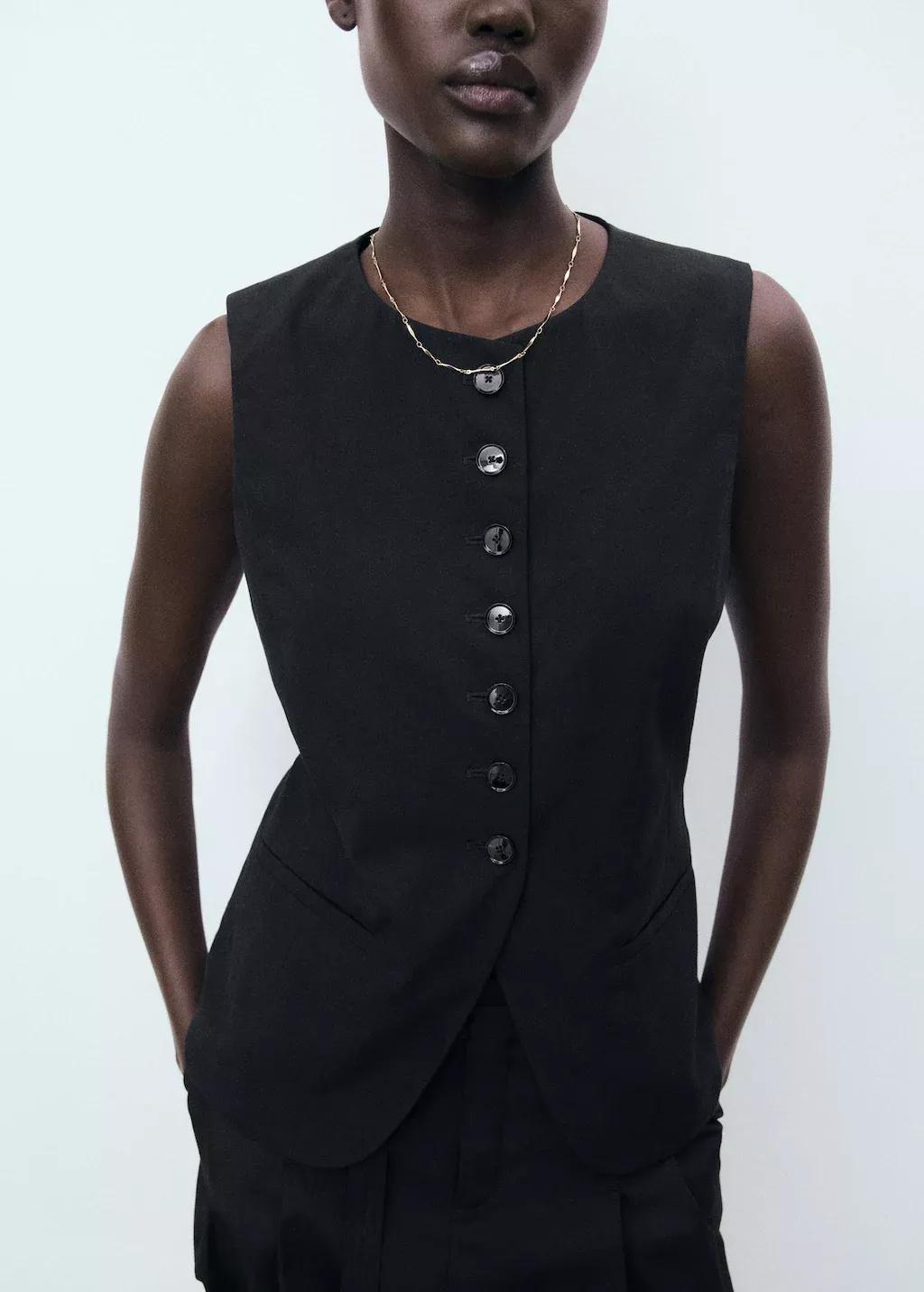 BLACK Suit waistcoat with buttons, , large image number 0