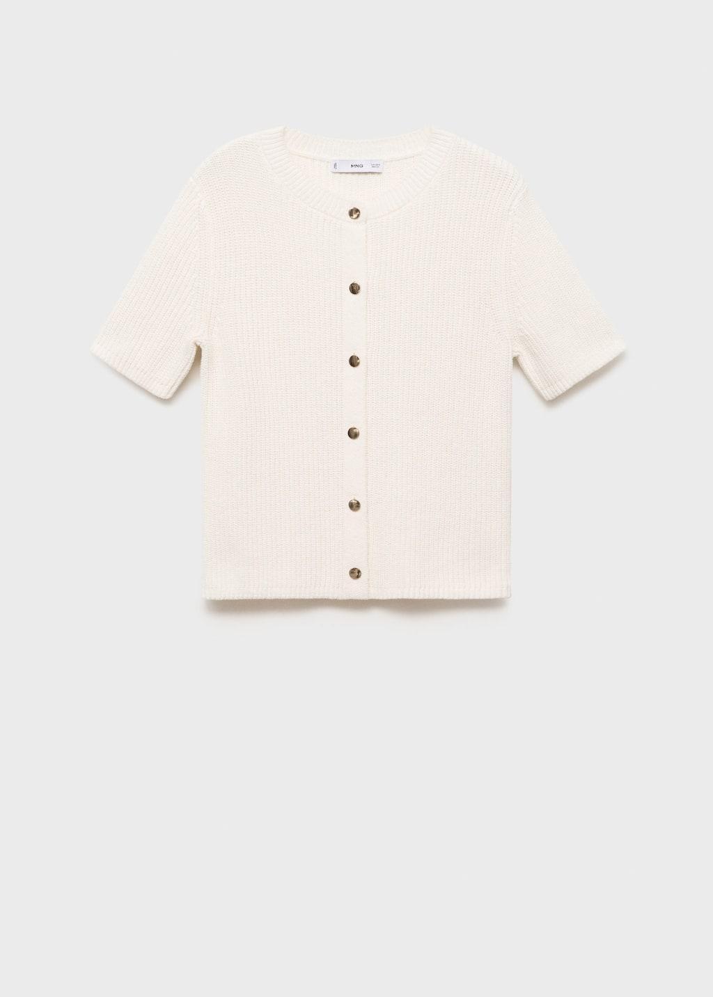 Cream Short-Sleeved Knitted Cardigan, , large image number 3