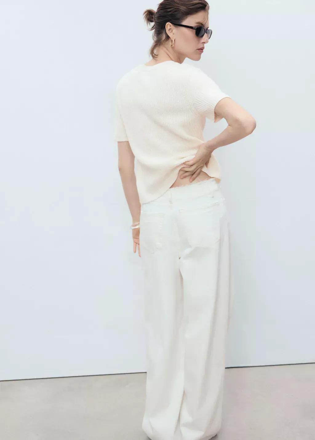 Cream Short-Sleeved Knitted Cardigan, , large image number 4