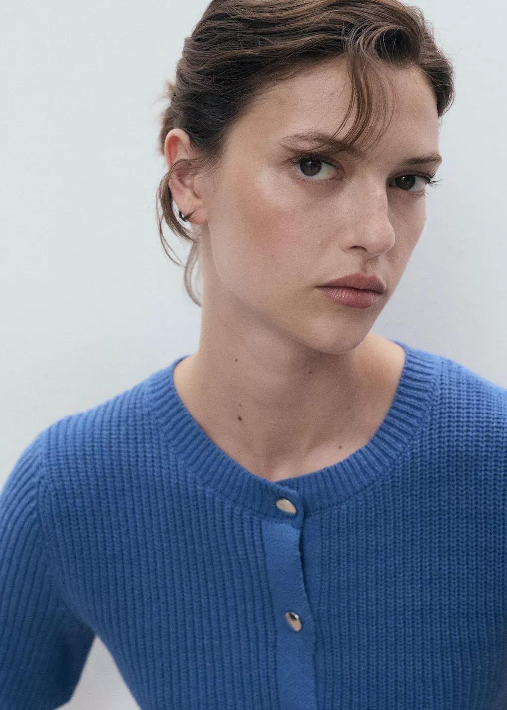 Blue Short-Sleeved Knitted Cardigan, , large image number 1