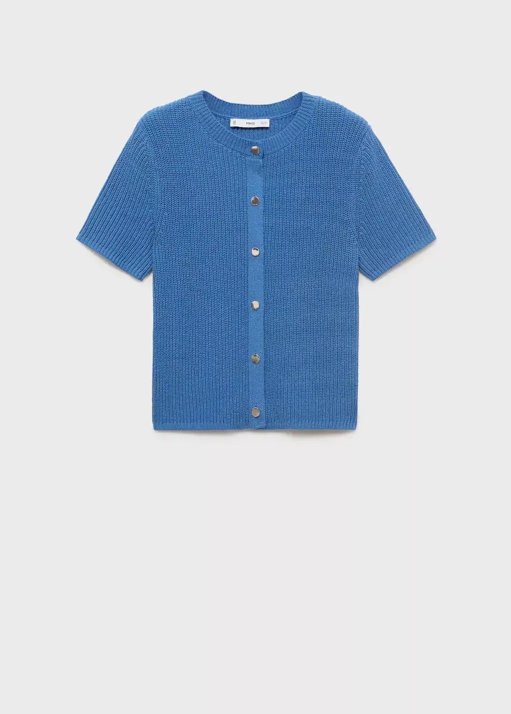 Blue Short-Sleeved Knitted Cardigan, , large image number 3