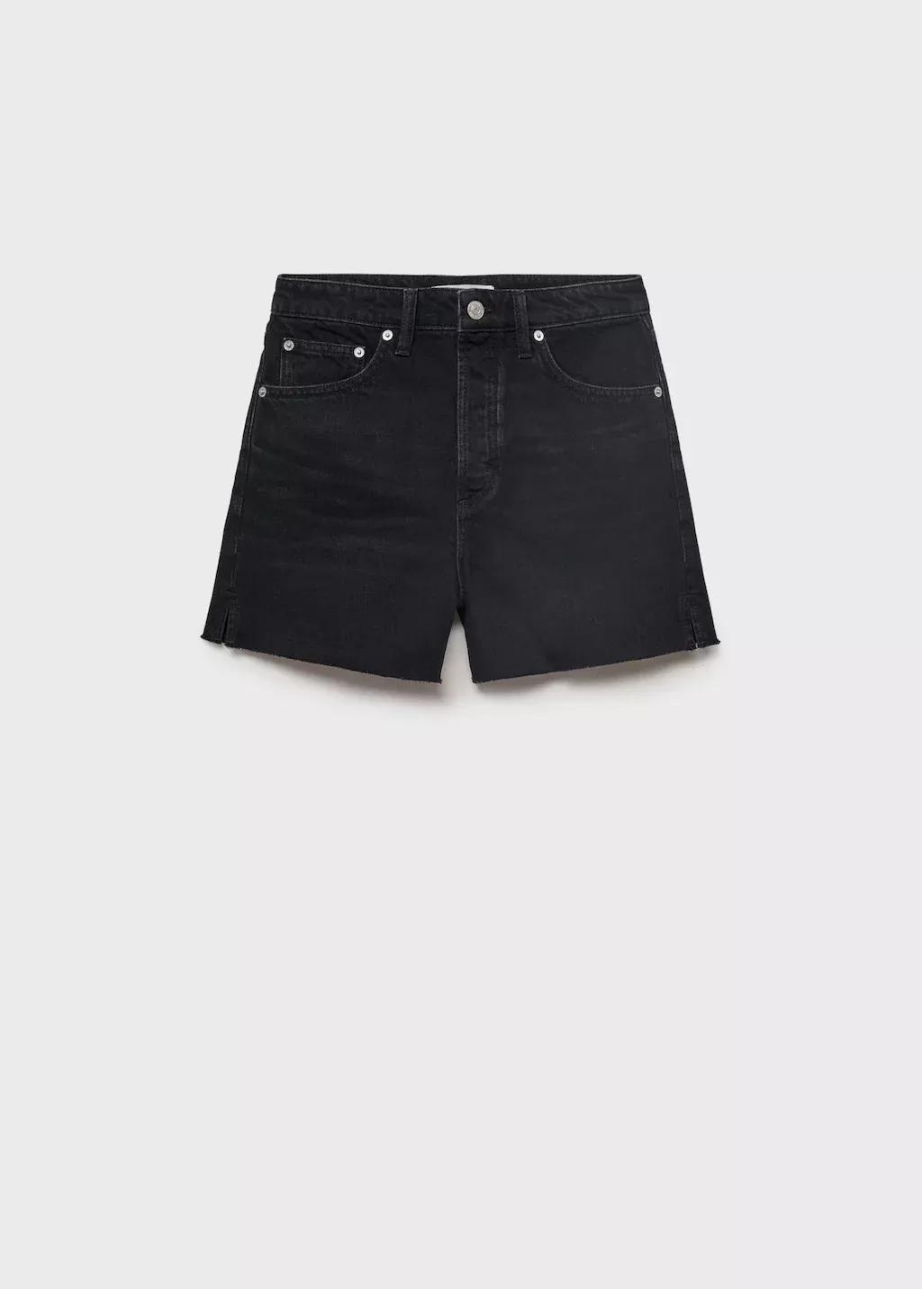 Grey Frayed Hem Denim Shorts, , large image number 3