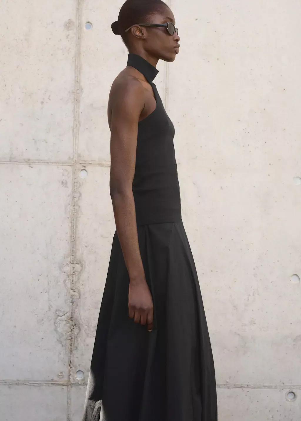 Black Knit Halter Top, Black, large image number 3