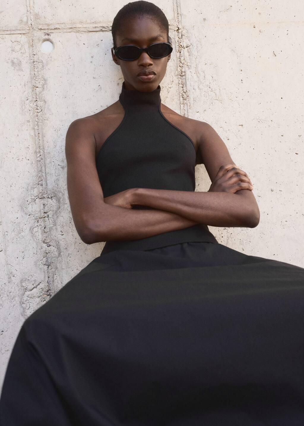 Black Knit Halter Top, Black, large image number 5