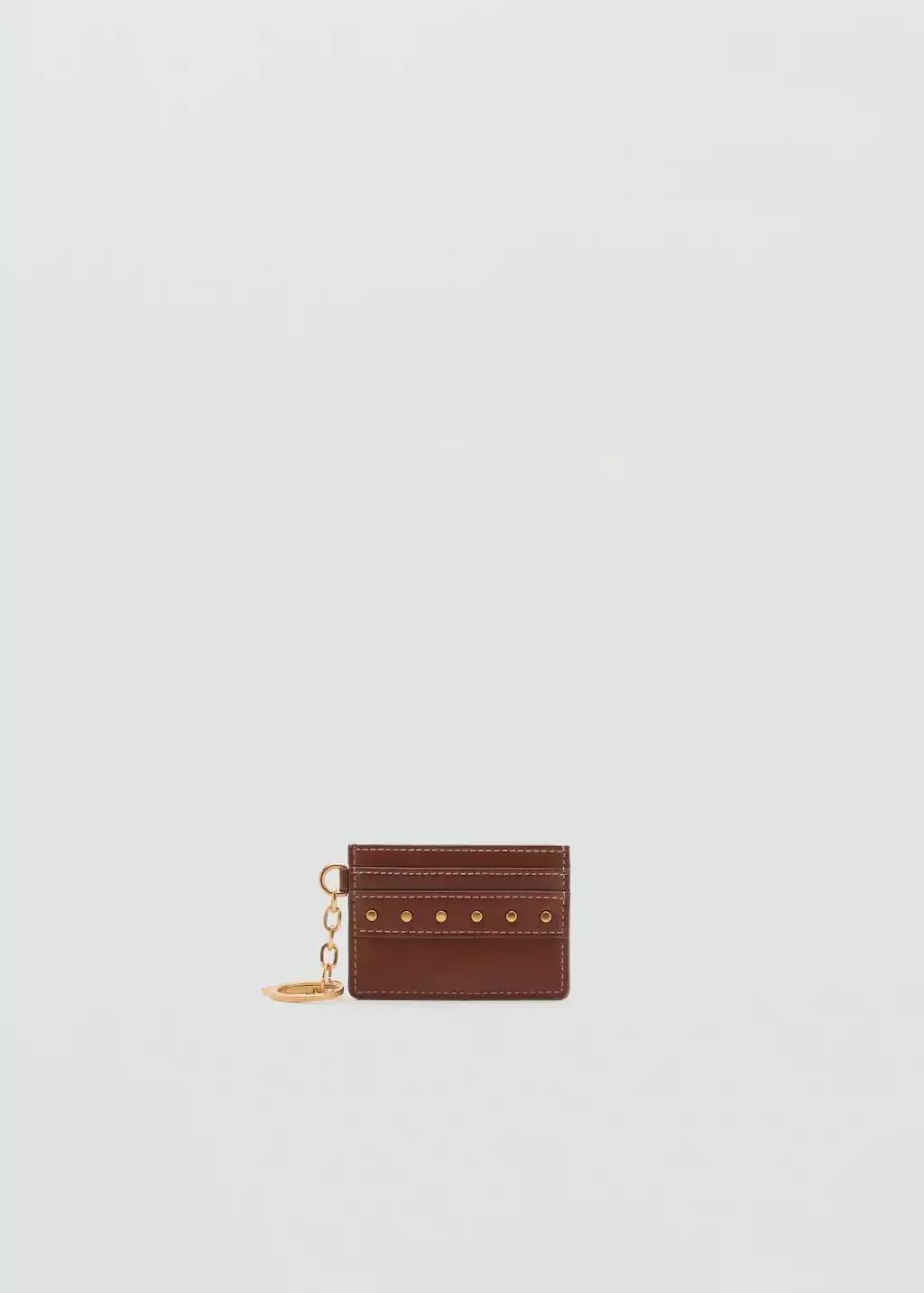 Brown Leather-Effect Card Holder With Studs, 0201_CU, large image number 0