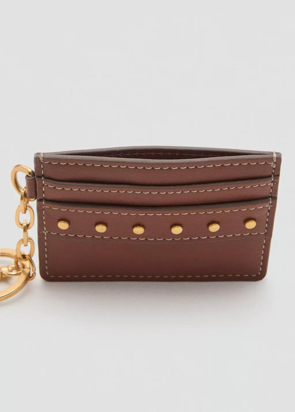Brown Leather-Effect Card Holder With Studs, 0201_CU, large image number 2