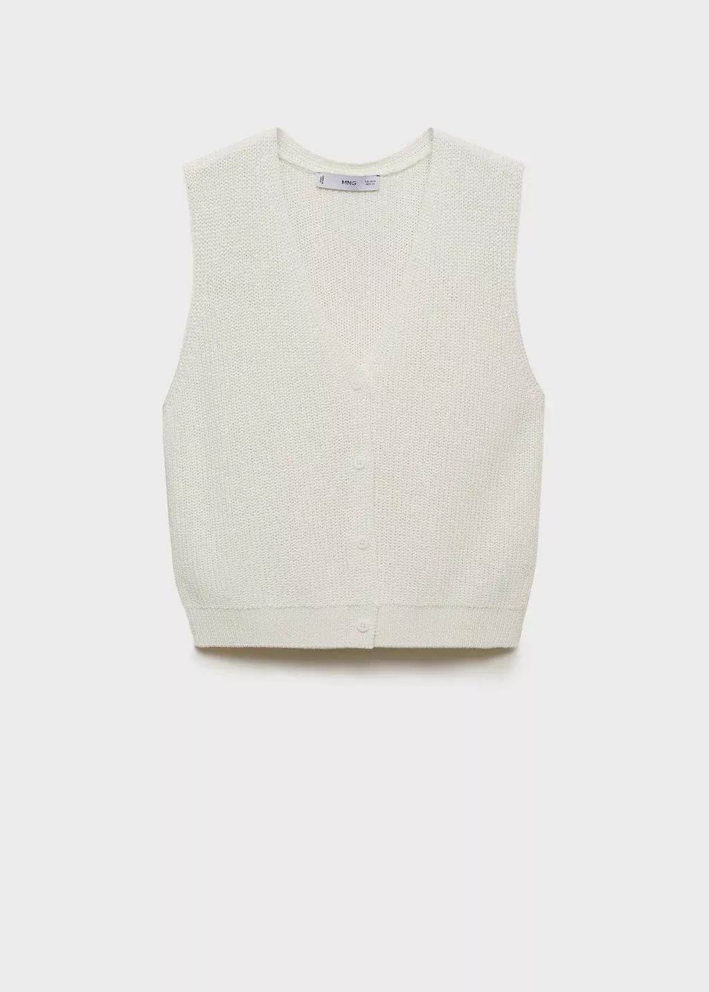 White Openwork Knitted Waistcoat, , large image number 3