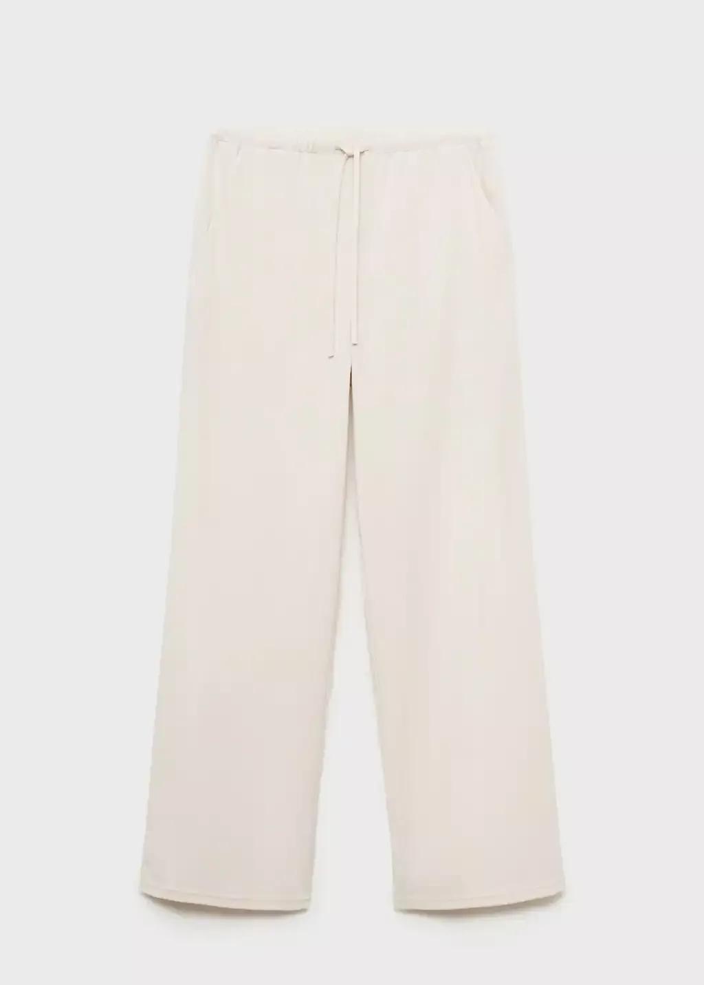 Beige Drawstring Straight Trousers, , large image number 3