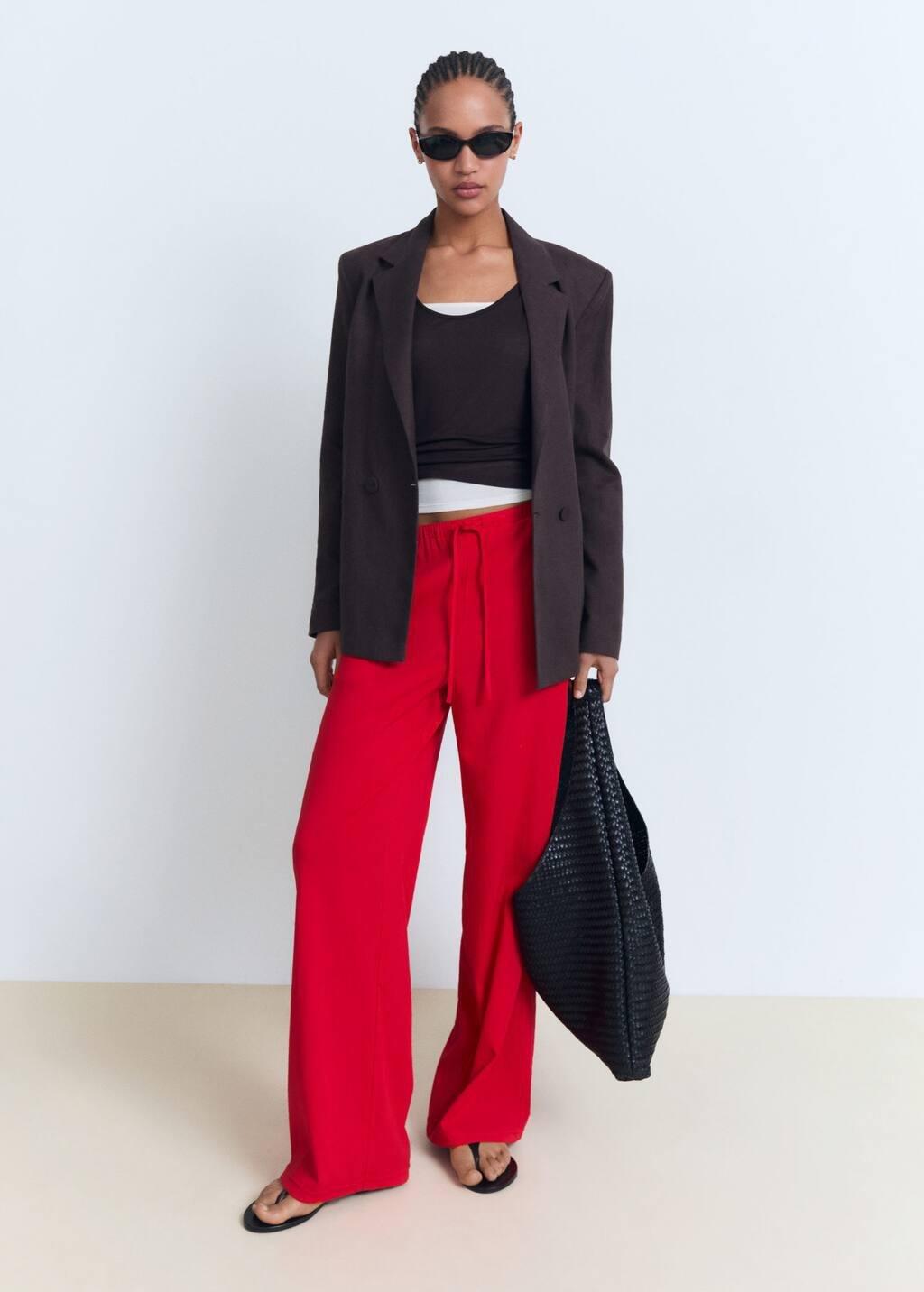 Red Drawstring Straight Trousers, , large image number 1