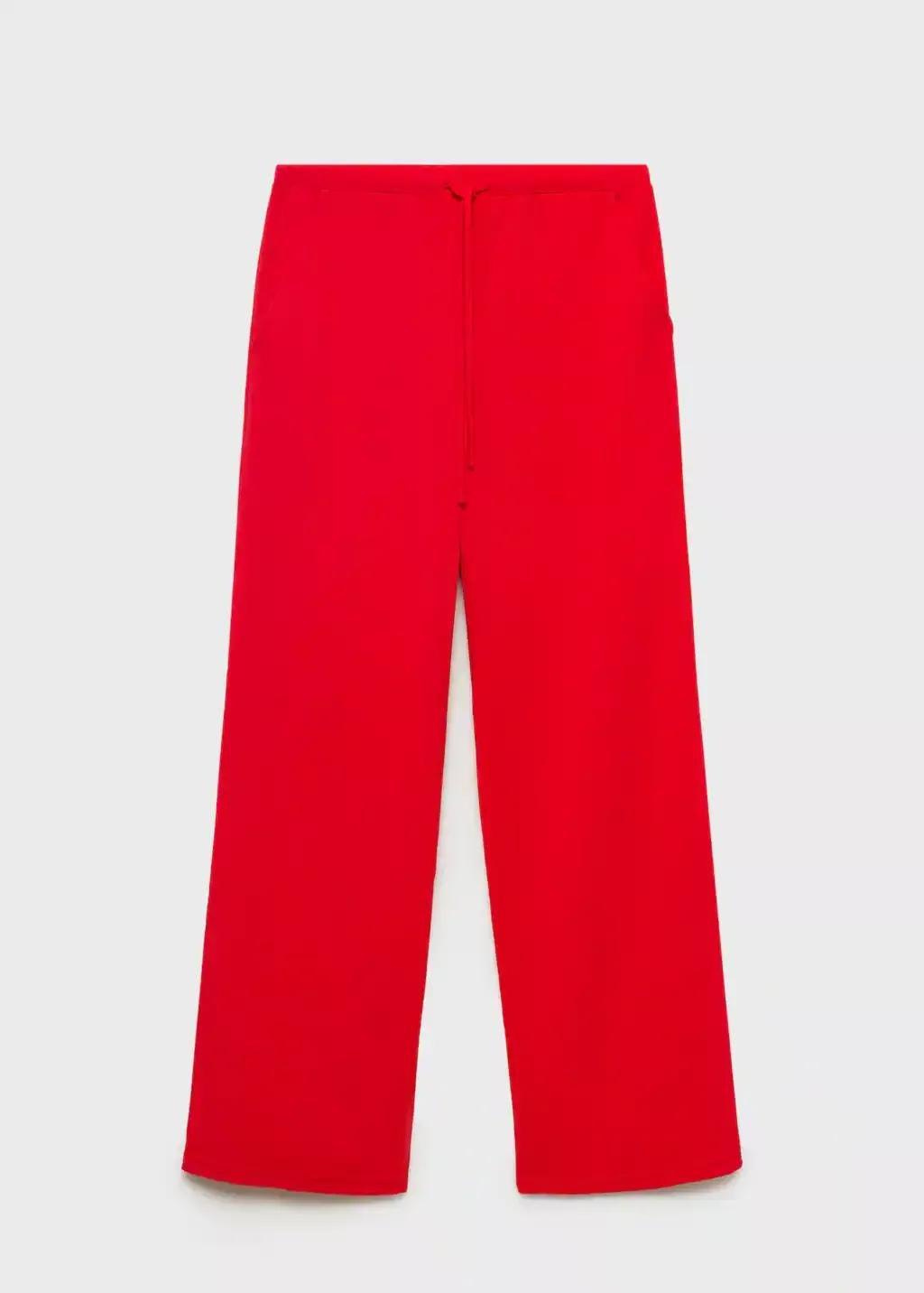 Red Drawstring Straight Trousers, , large image number 3
