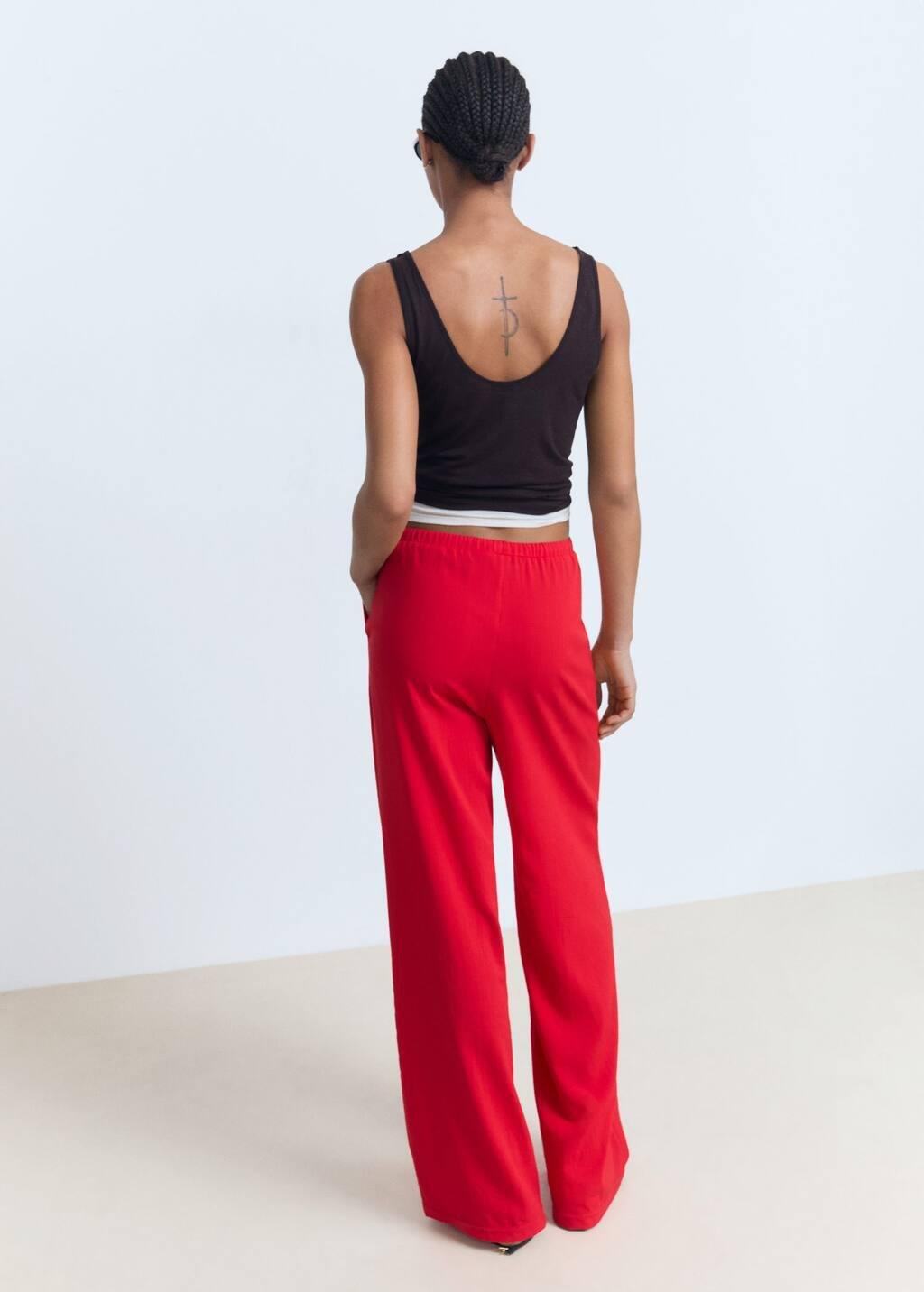 Red Drawstring Straight Trousers, , large image number 6