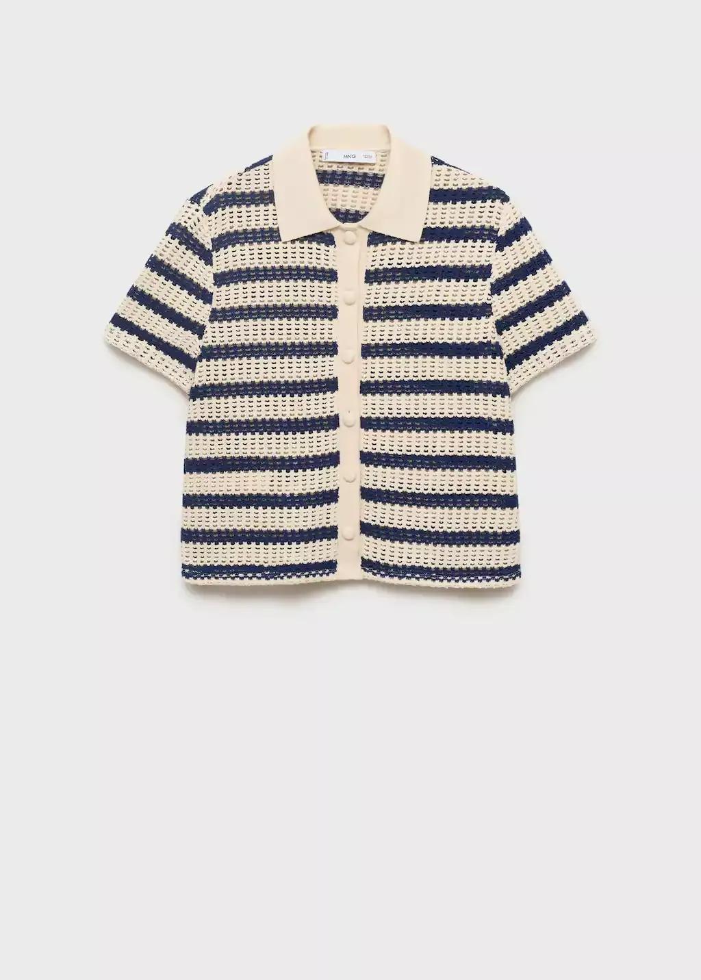 Navy Short Sleeve Striped Cardigan, , large image number 3