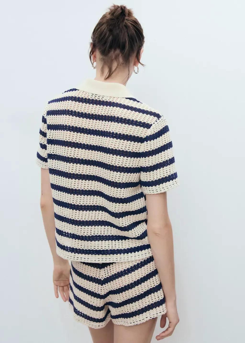 Navy Short Sleeve Striped Cardigan, , large image number 5