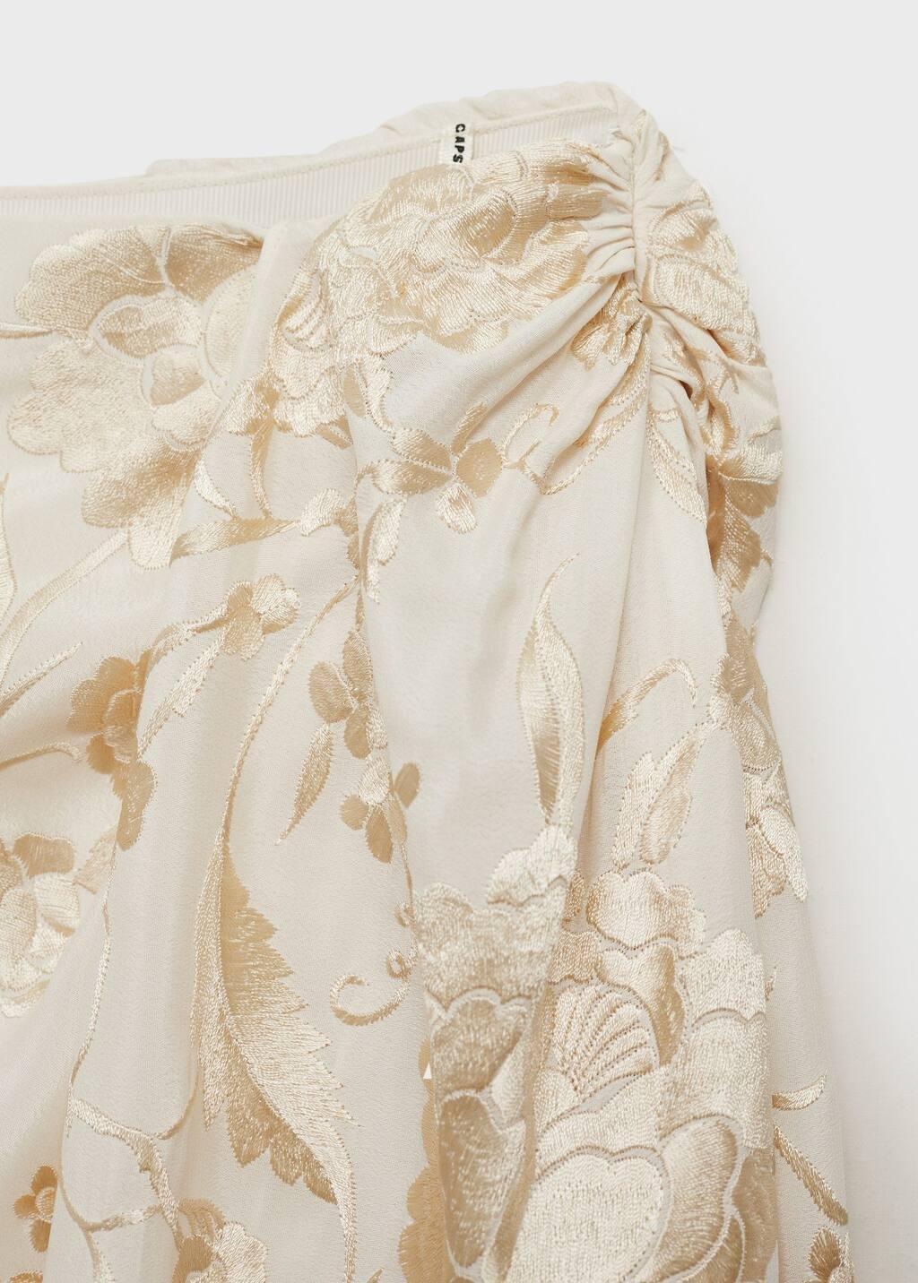 Beige Embroidered Fringe Pareo-Style Skirt, , large image number 3