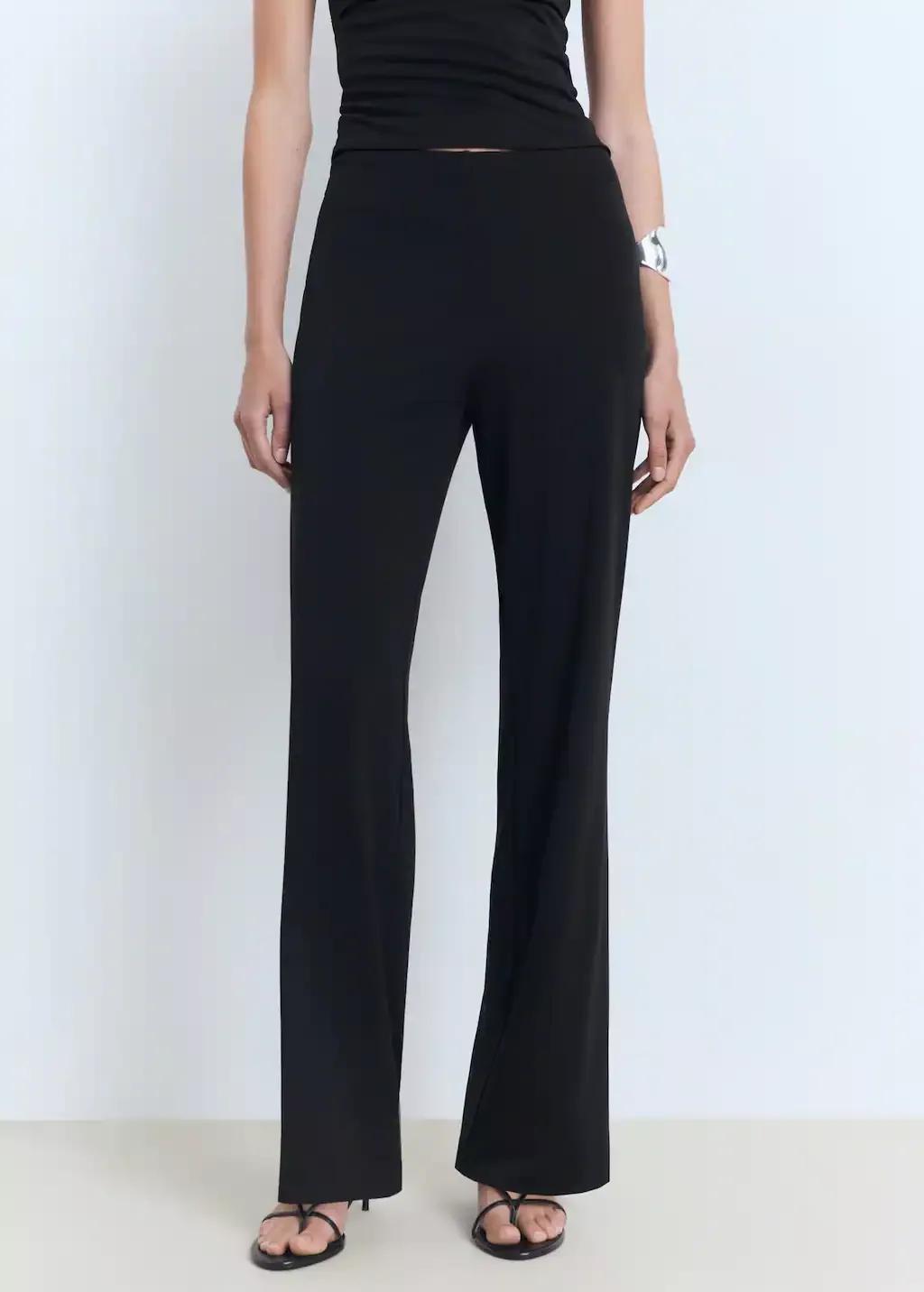 Black Straight Mid-Rise Trousers, , large image number 0