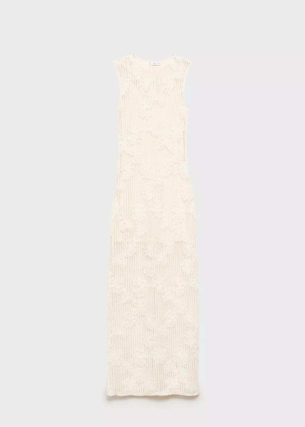 Beige Floral Crochet Dress, , large image number 3