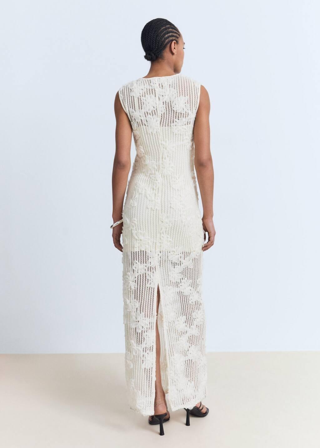Beige Floral Crochet Dress, , large image number 6