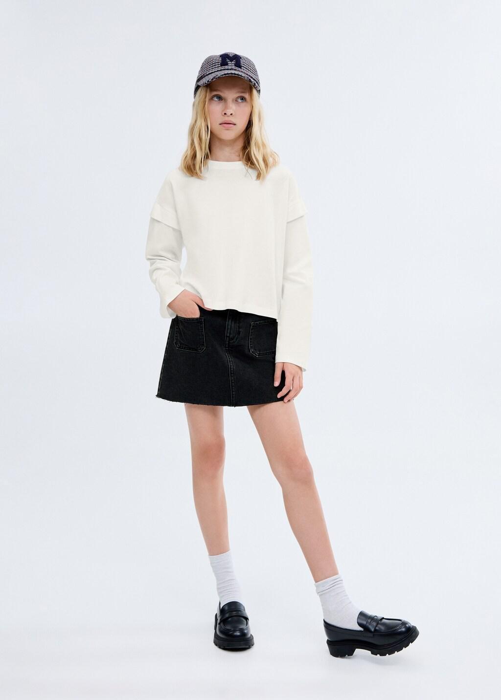 Grey Denim Short Skirt, Kids Girl, Open Grey, large image number 1
