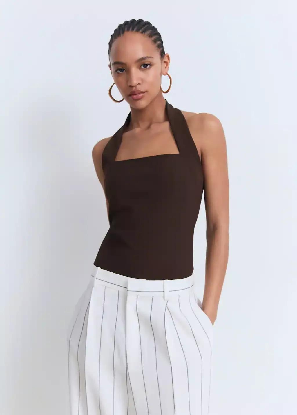 BROWN Halter-neck top, Brown, medium
