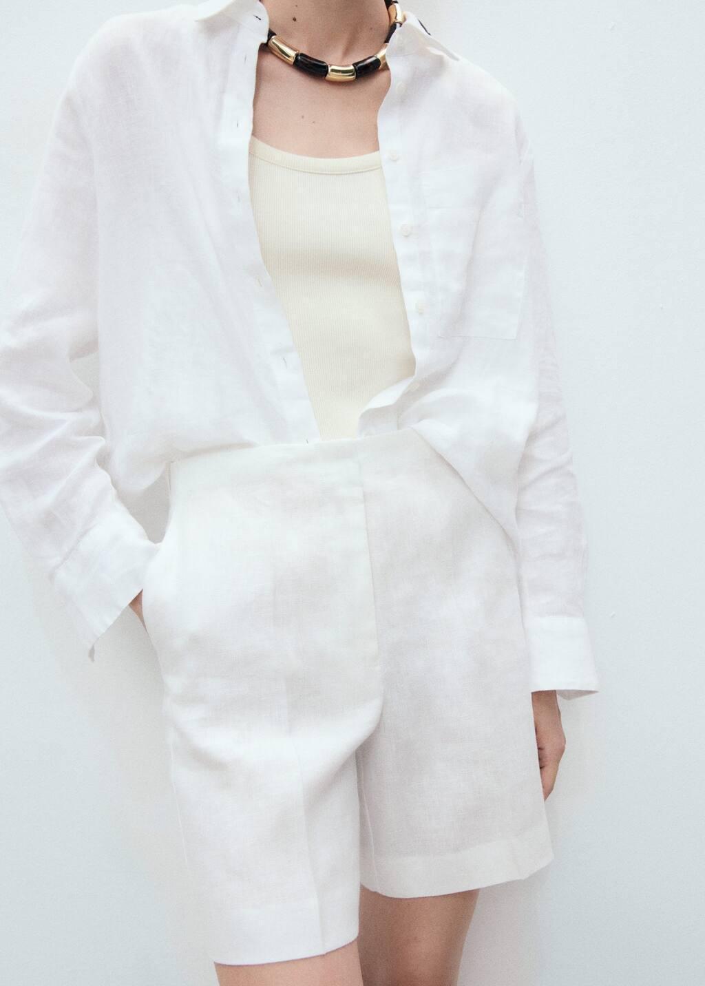 NATURAL WHITE Linen straight-fit mid-rise shorts, , large image number 2