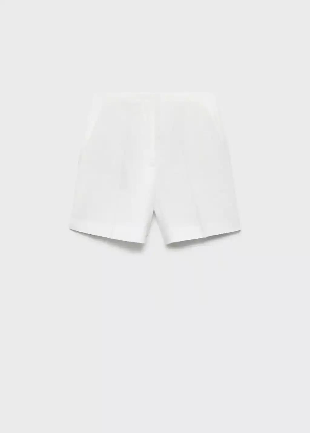 NATURAL WHITE Linen straight-fit mid-rise shorts, , large image number 3