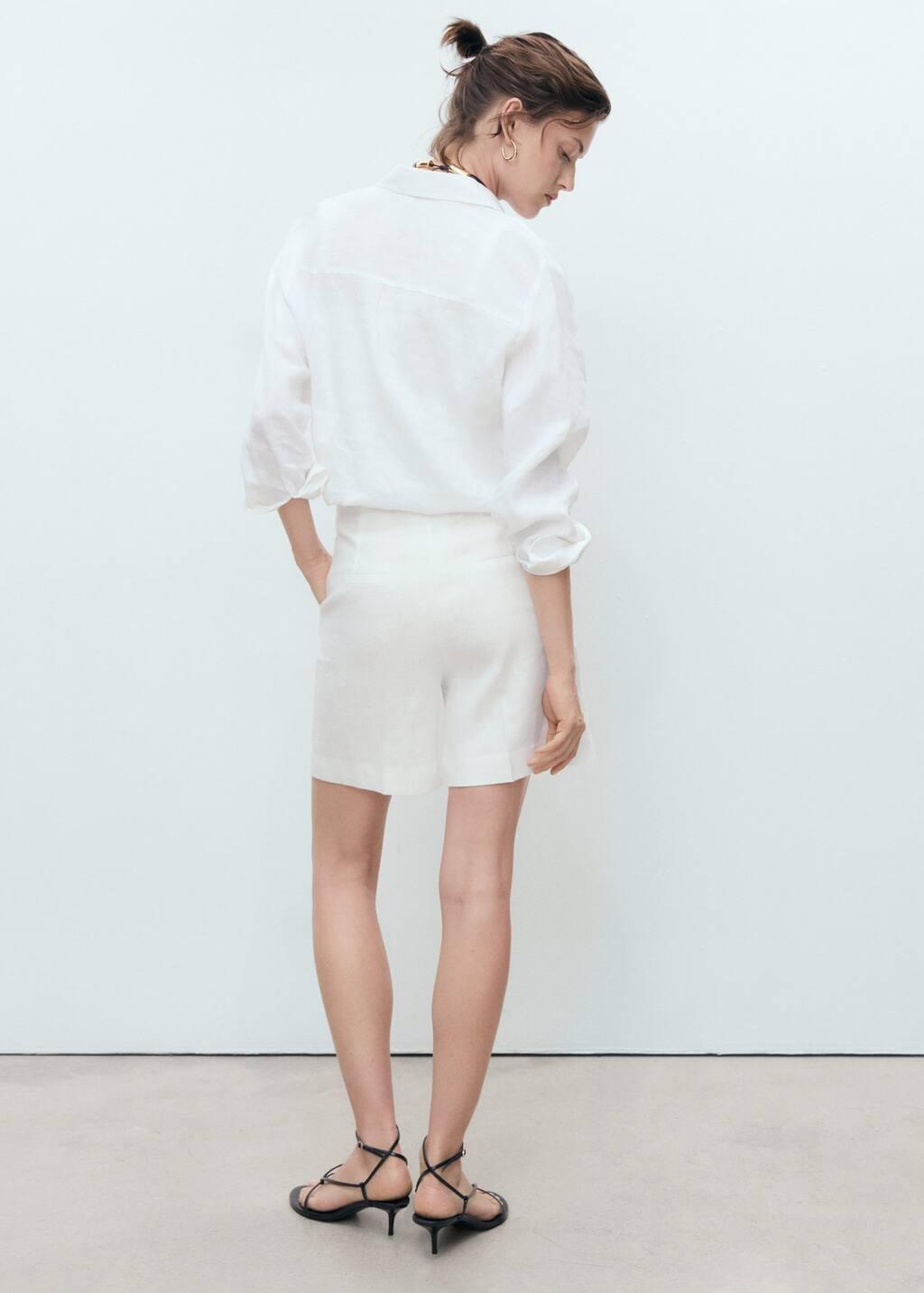 NATURAL WHITE Linen straight-fit mid-rise shorts, , large image number 5
