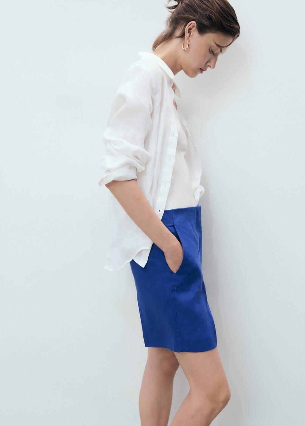 MEDIUM BLUE Linen straight-fit mid-rise shorts, , large image number 1