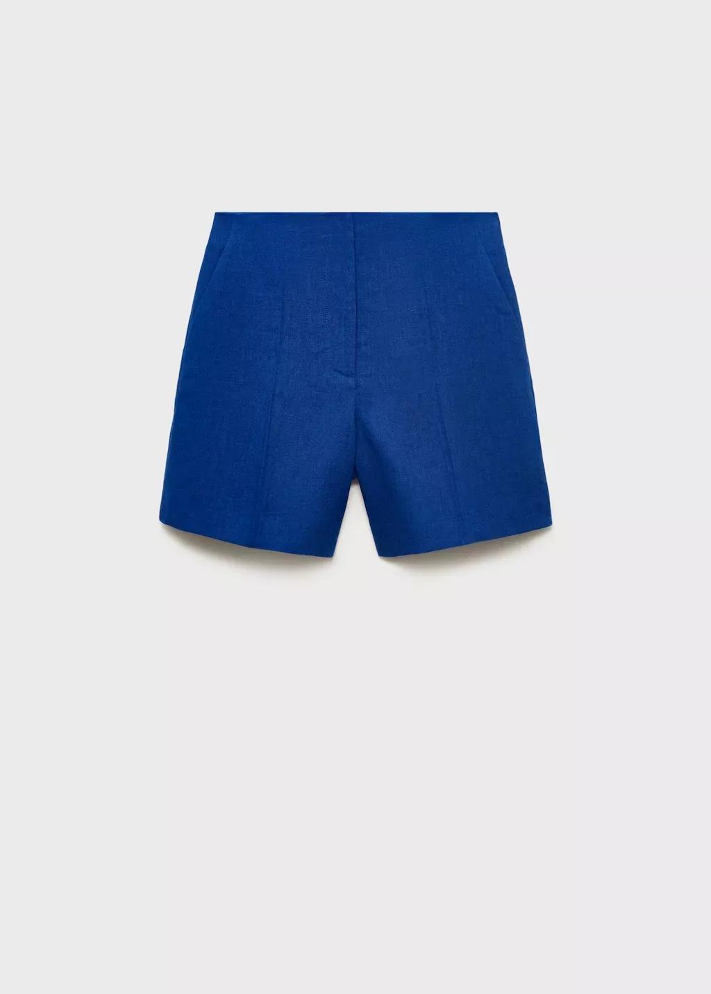 MEDIUM BLUE Linen straight-fit mid-rise shorts, , large image number 3