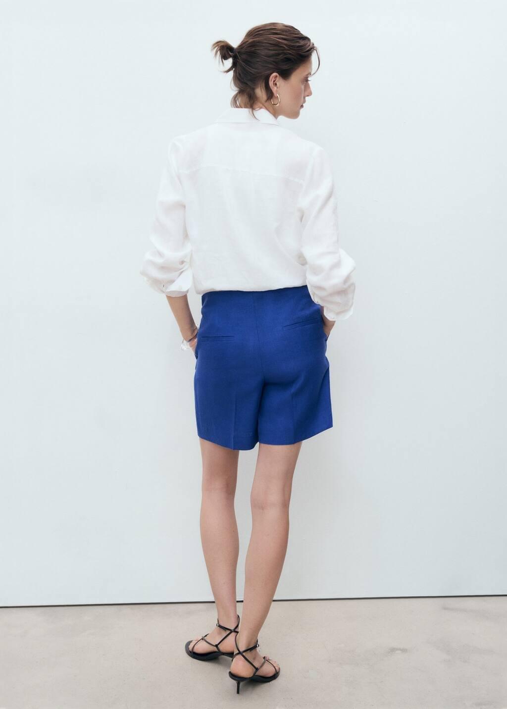 MEDIUM BLUE Linen straight-fit mid-rise shorts, , large image number 4
