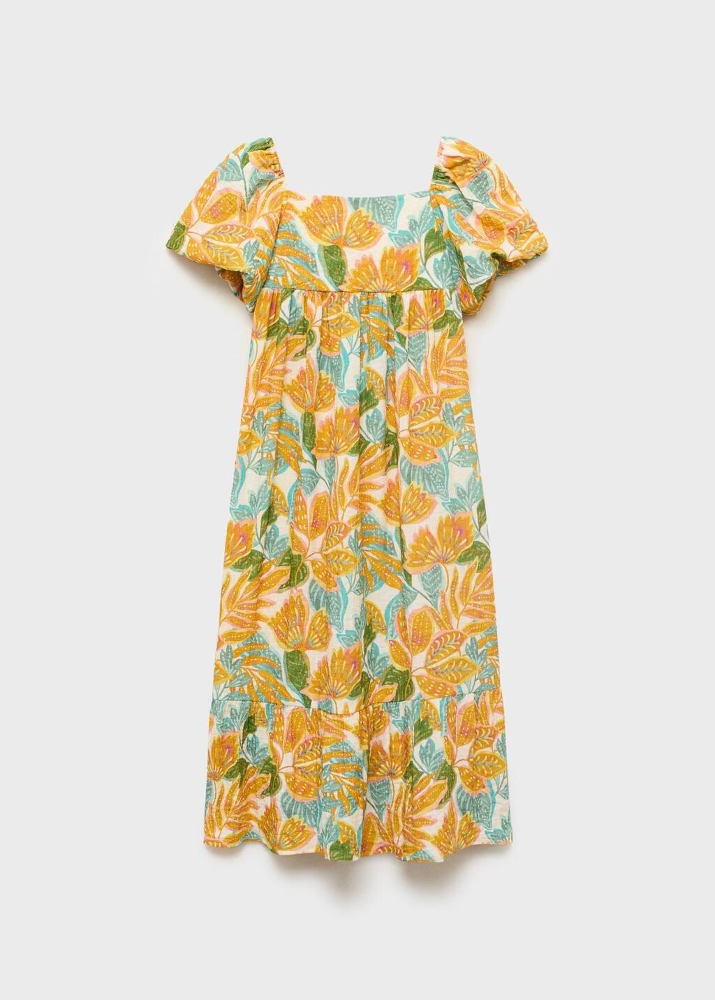 Yellow Tropical Print Dress, Kids Girls, , medium