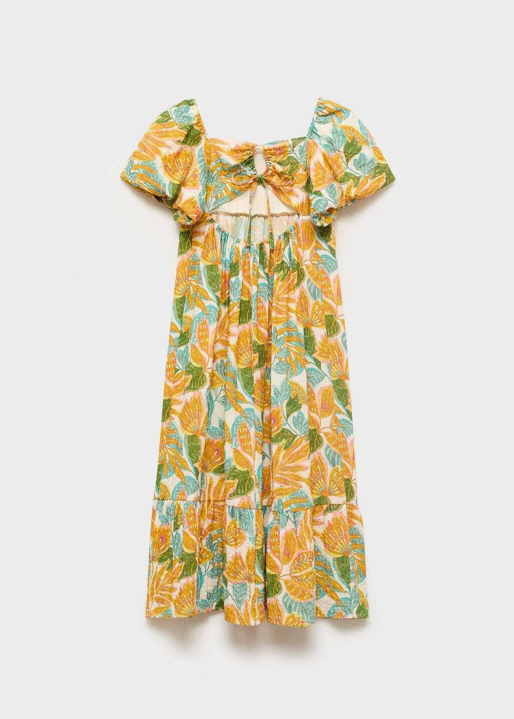 Yellow Tropical Print Dress, Kids Girls, , large image number 1