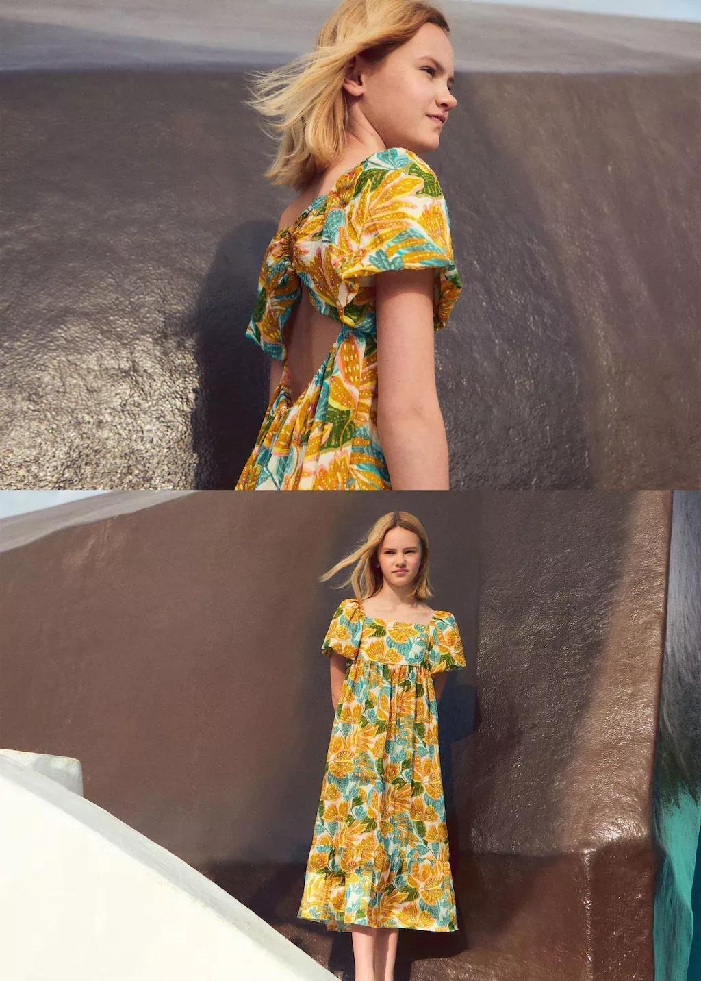 Yellow Tropical Print Dress, Kids Girls, , large image number 3