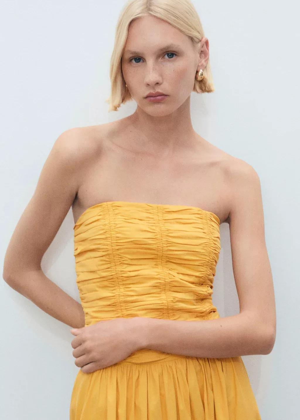 Yellow Ruched Strapless Top, , large image number 0