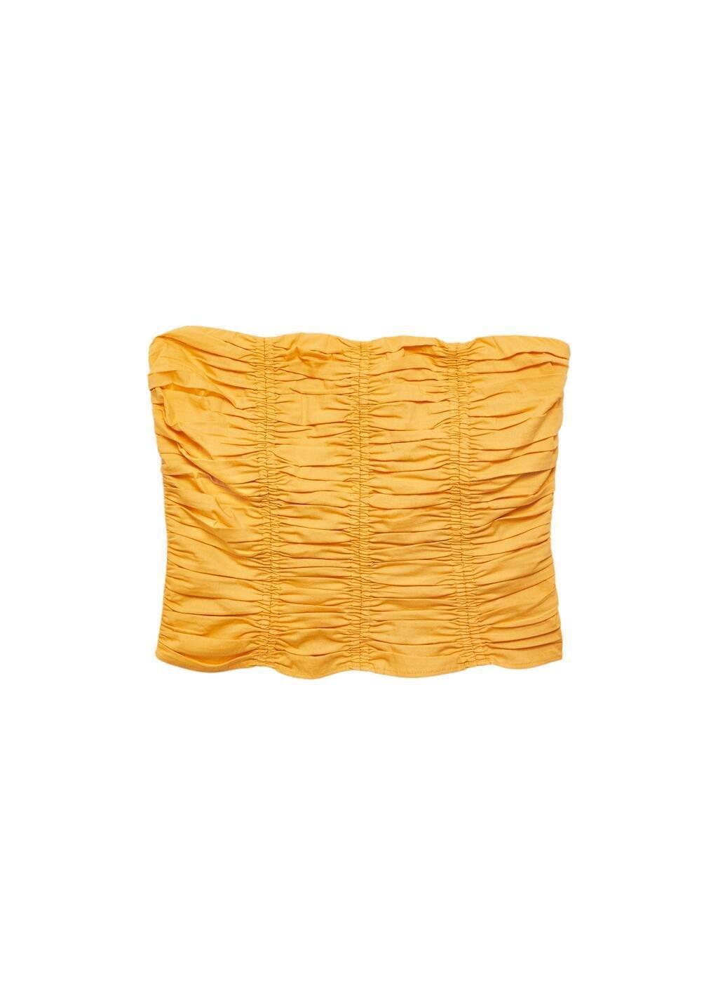 Yellow Ruched Strapless Top, , large image number 3