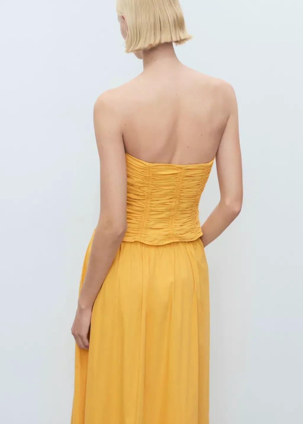 Yellow Ruched Strapless Top, , large image number 6