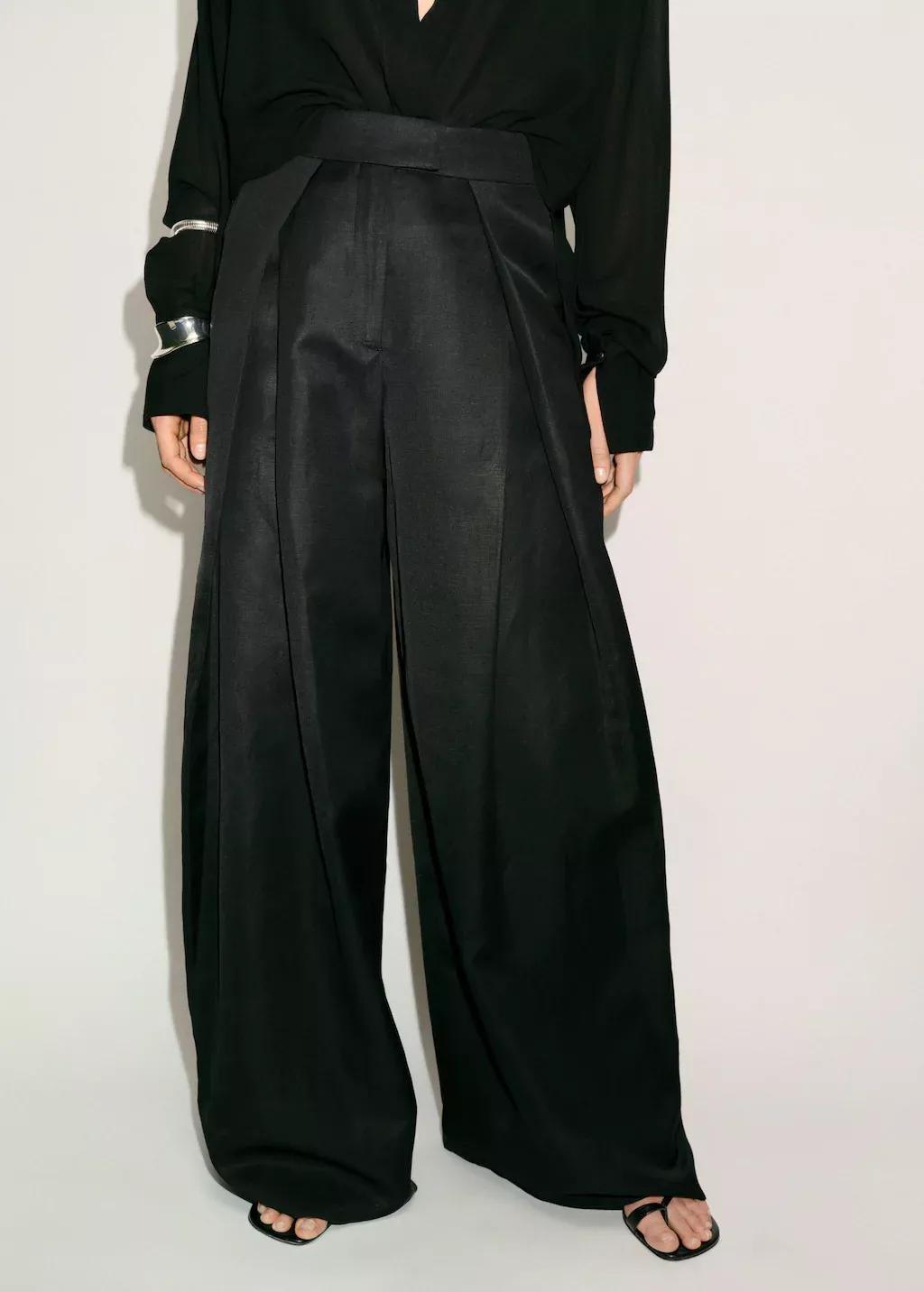 Black Wideleg Pleated Trousers, , large image number 0