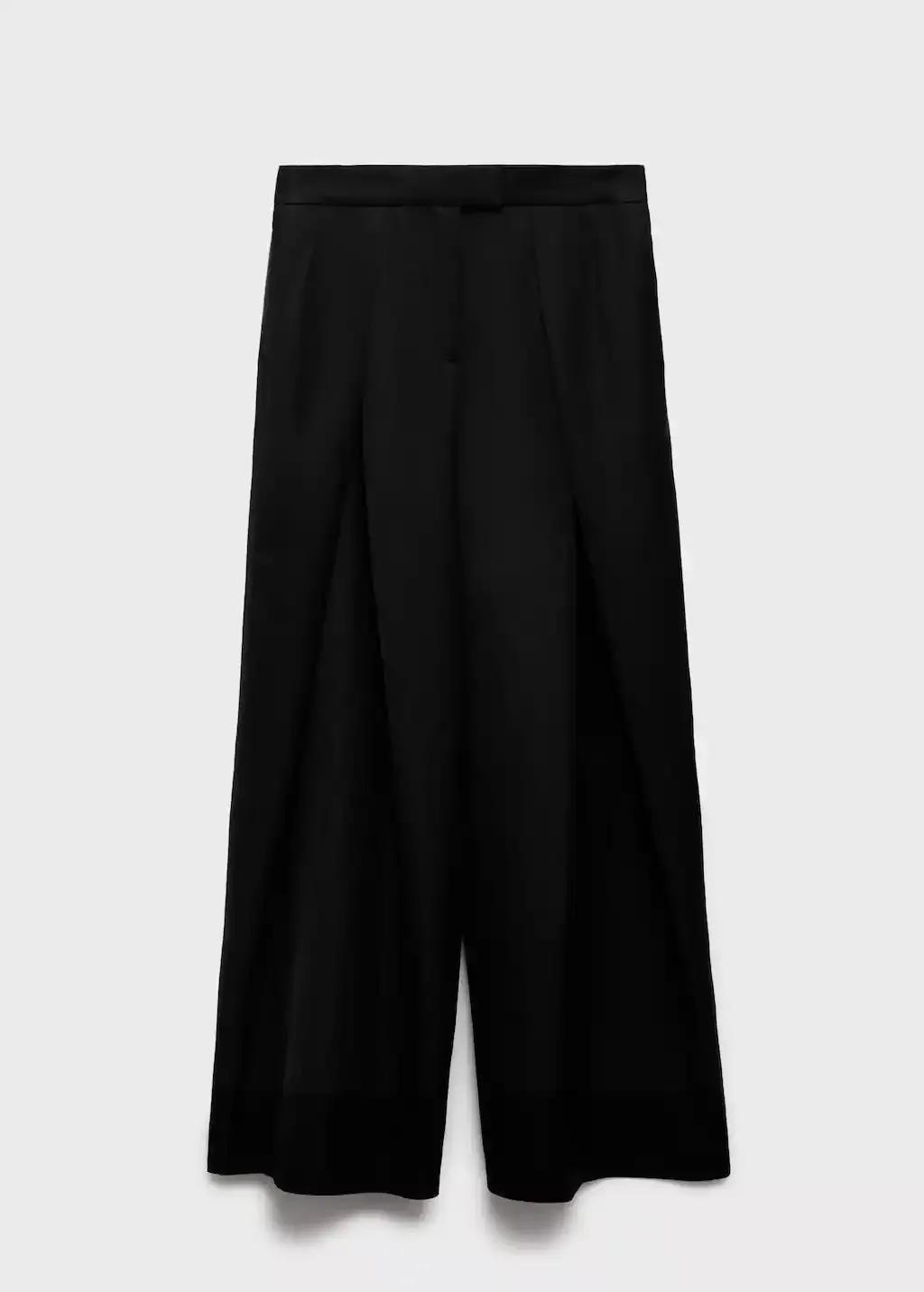 Black Wideleg Pleated Trousers, , large image number 3