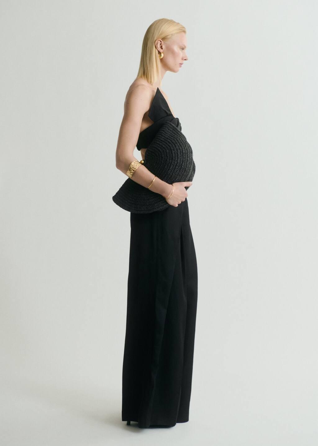 Black Wideleg Pleated Trousers, , large image number 5