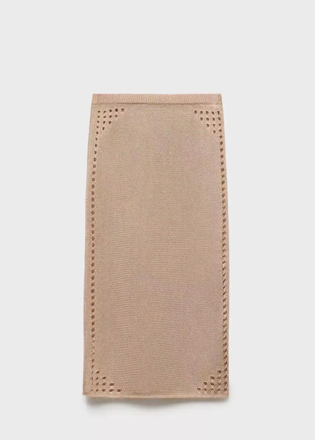 Gold Lurex Pencil Skirt With Openwork Details, , large image number 3