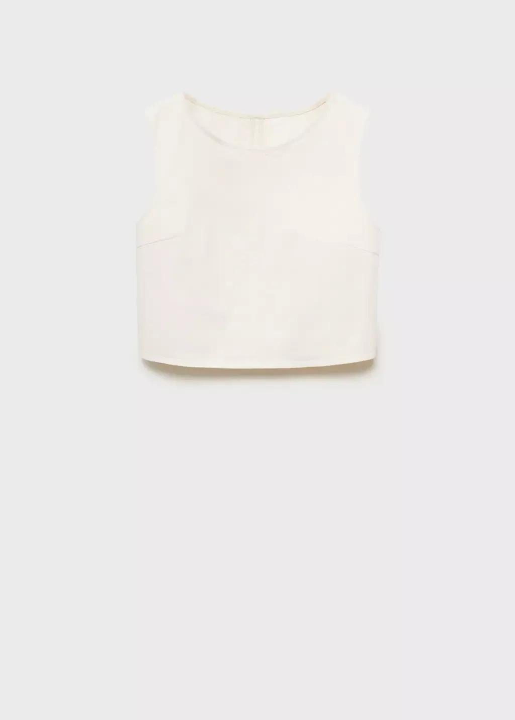 NATURAL WHITE Denim crop top with buckle closure, , large image number 3