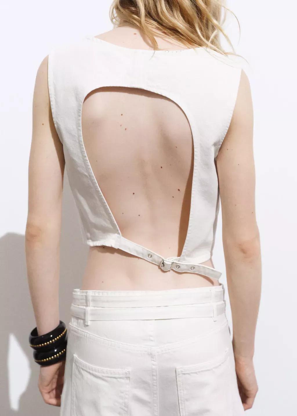 NATURAL WHITE Denim crop top with buckle closure, Natural White, large image number 5