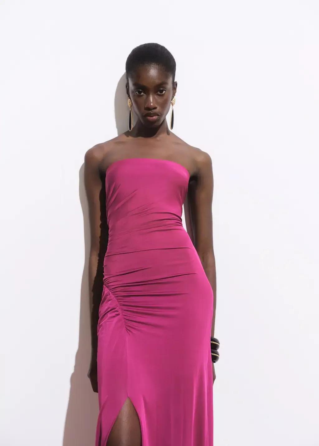 Pink Draped Strapless Dress, , large image number 1