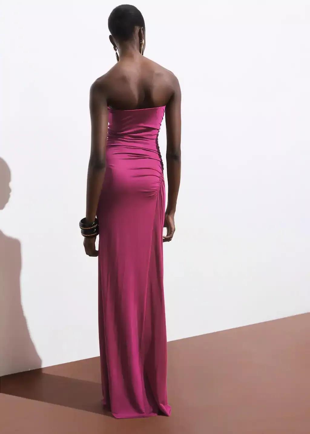 Pink Draped Strapless Dress, , large image number 6