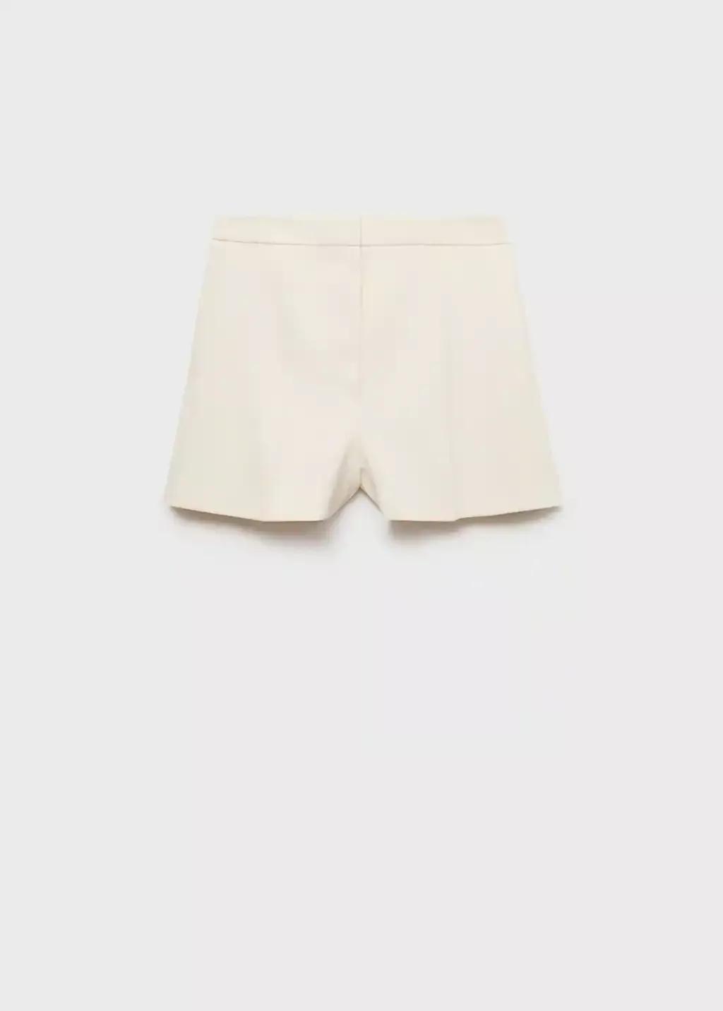 Cream Straight Mid-Rise Shorts, , large image number 3